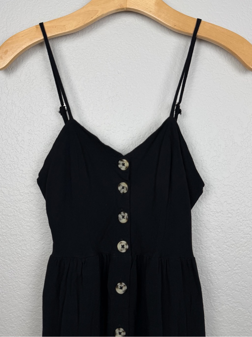 Good Luck Gem Black Button Front Midi Dress Size M Spaghetti Strap Boho